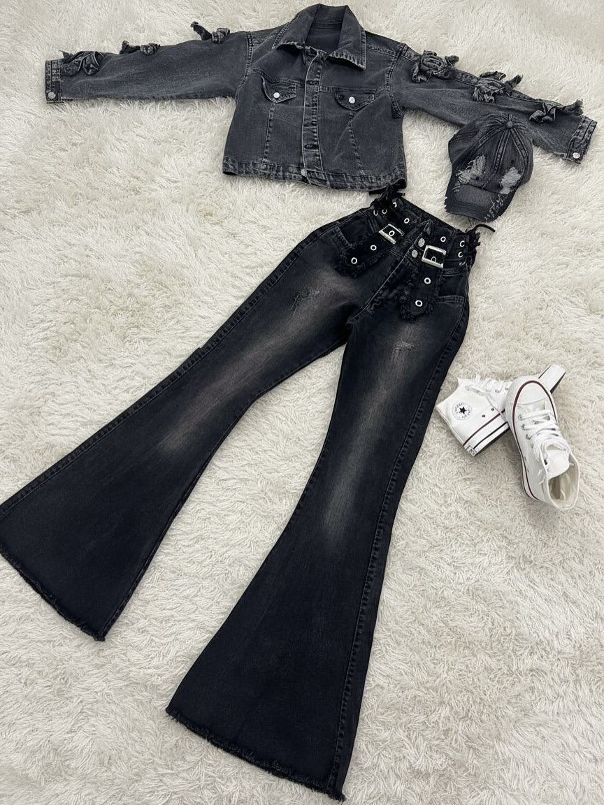 ست ذغالی بوتکات کمرگنی لیکیا + کراپ کت پاپیون